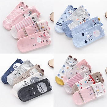 

5 pairs Cute Animal Cotton Socks Female Kawaii Cat Dog Summer Short Sock Slippers Women Casual Soft Funny Boat Socks