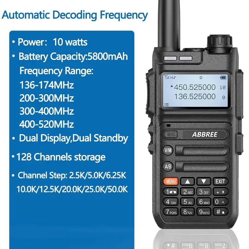 walkie talkie 5km range ABBREE AR-F5 8W Automatic Pairing Frequency Walkie-talkie Handheld Dual Frequency Dual Band136-520MHZ Transceiver Walkie Talkie walkie talkies for adults