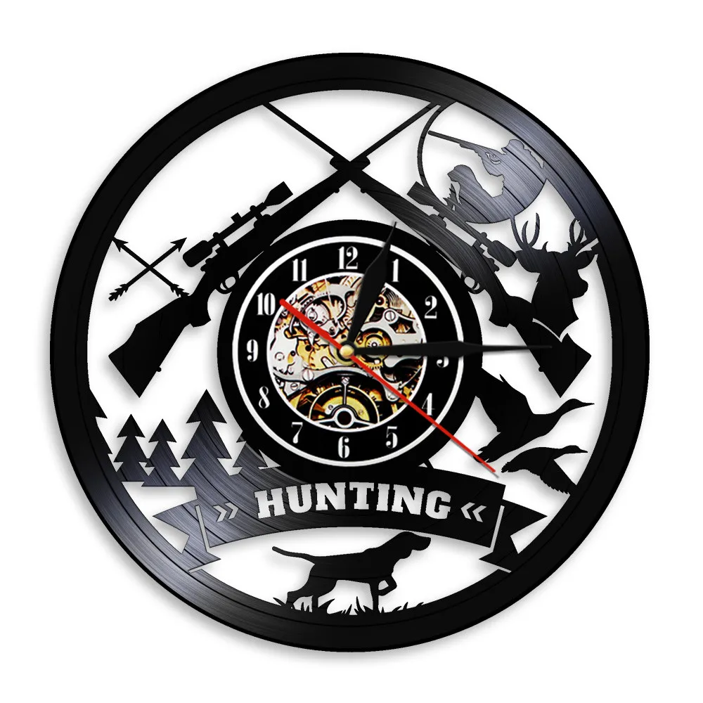 Montre murale en vinyle pour chasseur, fusil de tir Horloge murale