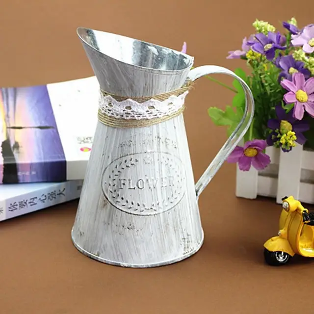 Vintage Ón Vödör Divatos Vasvirág Váza Retro Fém Kancsók Otthoni Irodai Party Fesztivál Dekoráció Kovácsolt Ország Stílus - Image 4