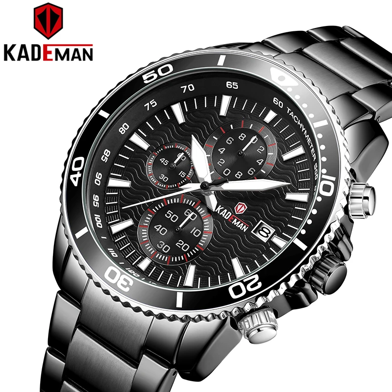 

861 Mens Watches Kademan Top Brand Stainless Steel Quartz Watches Men Chronograph Military Sports Wrist Watch Relogio Masculino