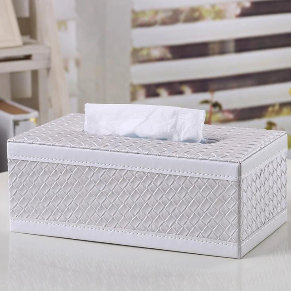 PU Leather Tissue Box Holder Rectangular Napkin Holder Pumping Paper Case Dispenser For Home Office Car Automotive Decoration