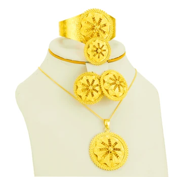 

Ethiopian Jewelry Sets For Woman Pure Gold Color African Nigeria Sudan Eritrea Kenya Wedding Habasha Style Jewelry