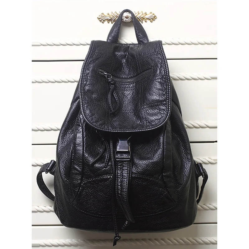 

Ladies Leather Backpack for School In Women's Casual Daypacks Sheepskin High Quality Solid Color Shoulder Bag Backpack Mochilas