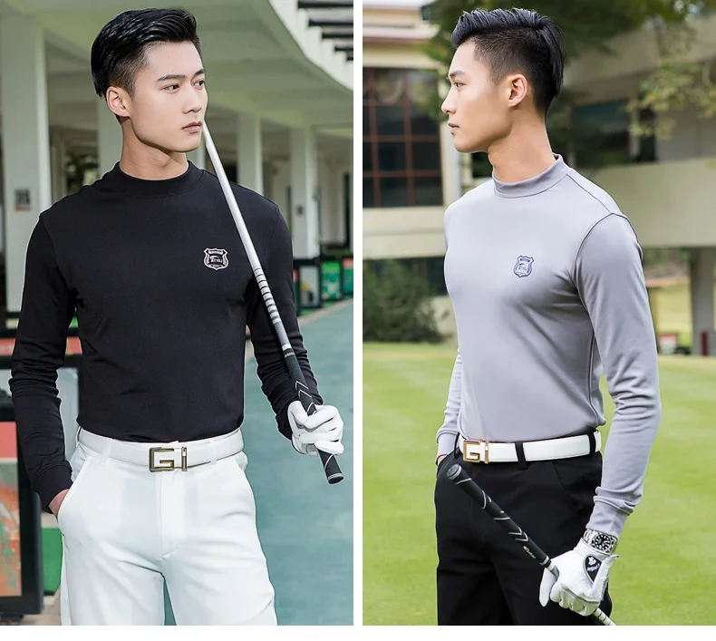 Pgm Men's Golf T-Shirt Long-Sleeved Elastic Warm Golf Bottoming Shirt Autumn Winter Thicken Slim Golf Tops Sportswear