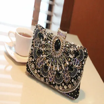 

20x14CM Hand-stitched Bead Diamond Chain Bag Dinner Bag Banquet Women a5548