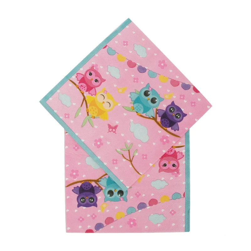 Розовая Сова тема одноразовая посуда набор лоток бумажное полотенце для чашек детский день рождения, детский душ вечерние Декор - Color: 20pcs napkin