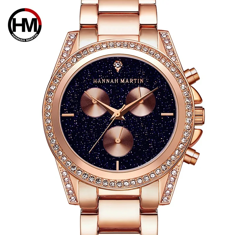 

New Design Rose Gold Women Watch Japan Quartz Movement Rhinestones Luxury Diamond Ladies Waterproof Casual Creative Wristwatch