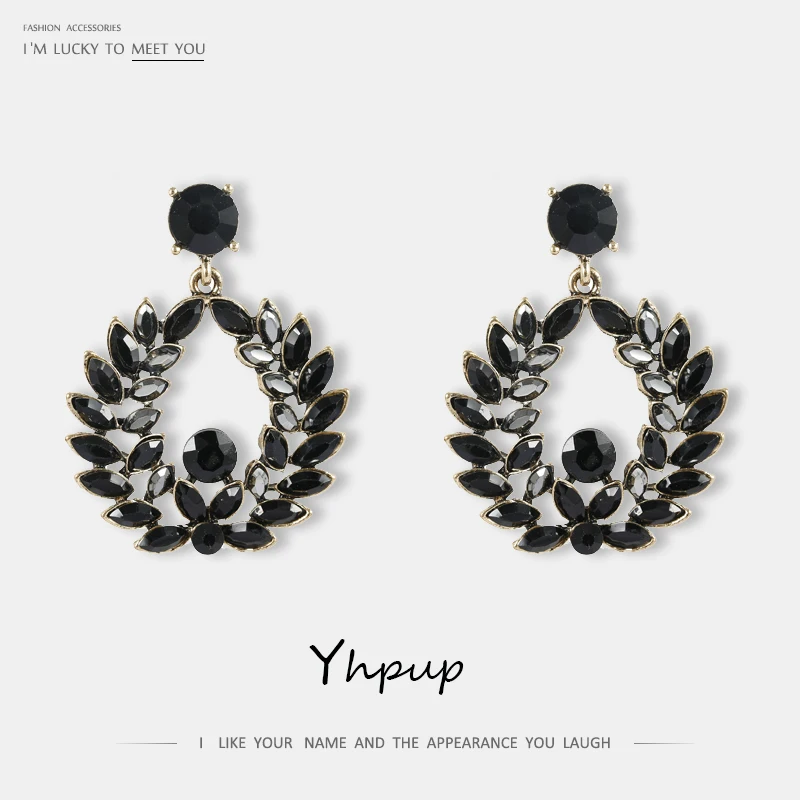 

Yhpup Trendy Luxury Olive Leaf Rhinestone Plexiglass Shining Dangle Earrings Wing Statement Brincos for Bride Female Accessories
