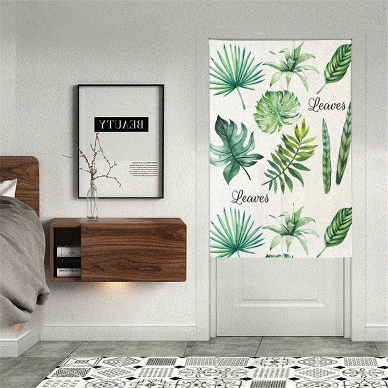 Modern occlusion partition linen curtains for door living room bedroom bathroom decoration plant print curtains+tube window