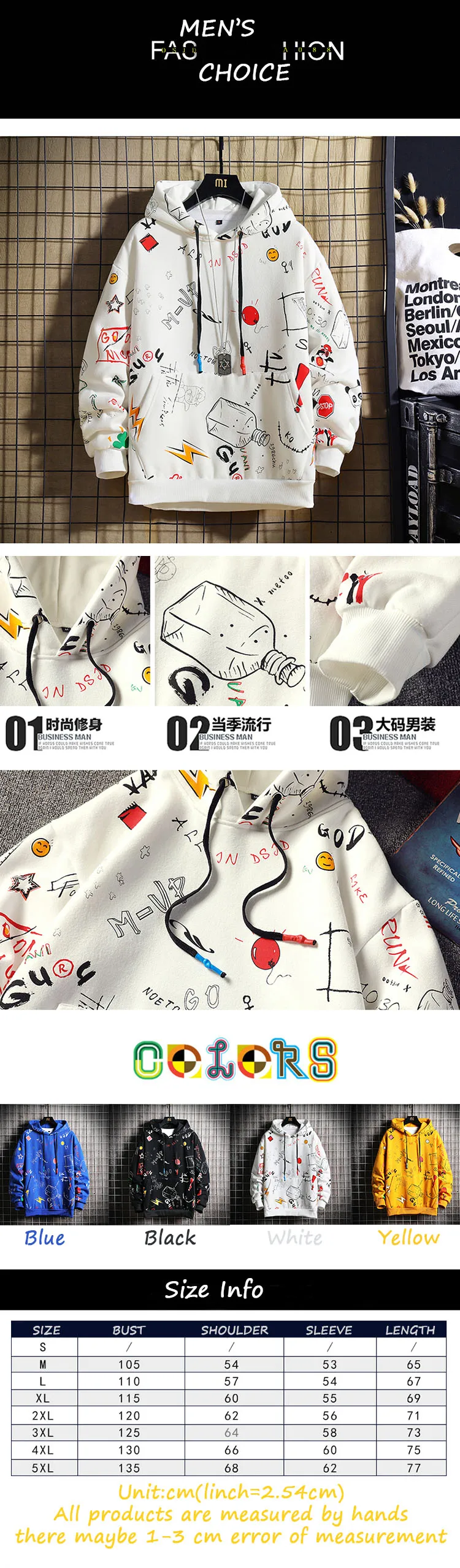 Teens Fashion Man Sweatshirts Hoodies Casual Streetwear Preppy Personality