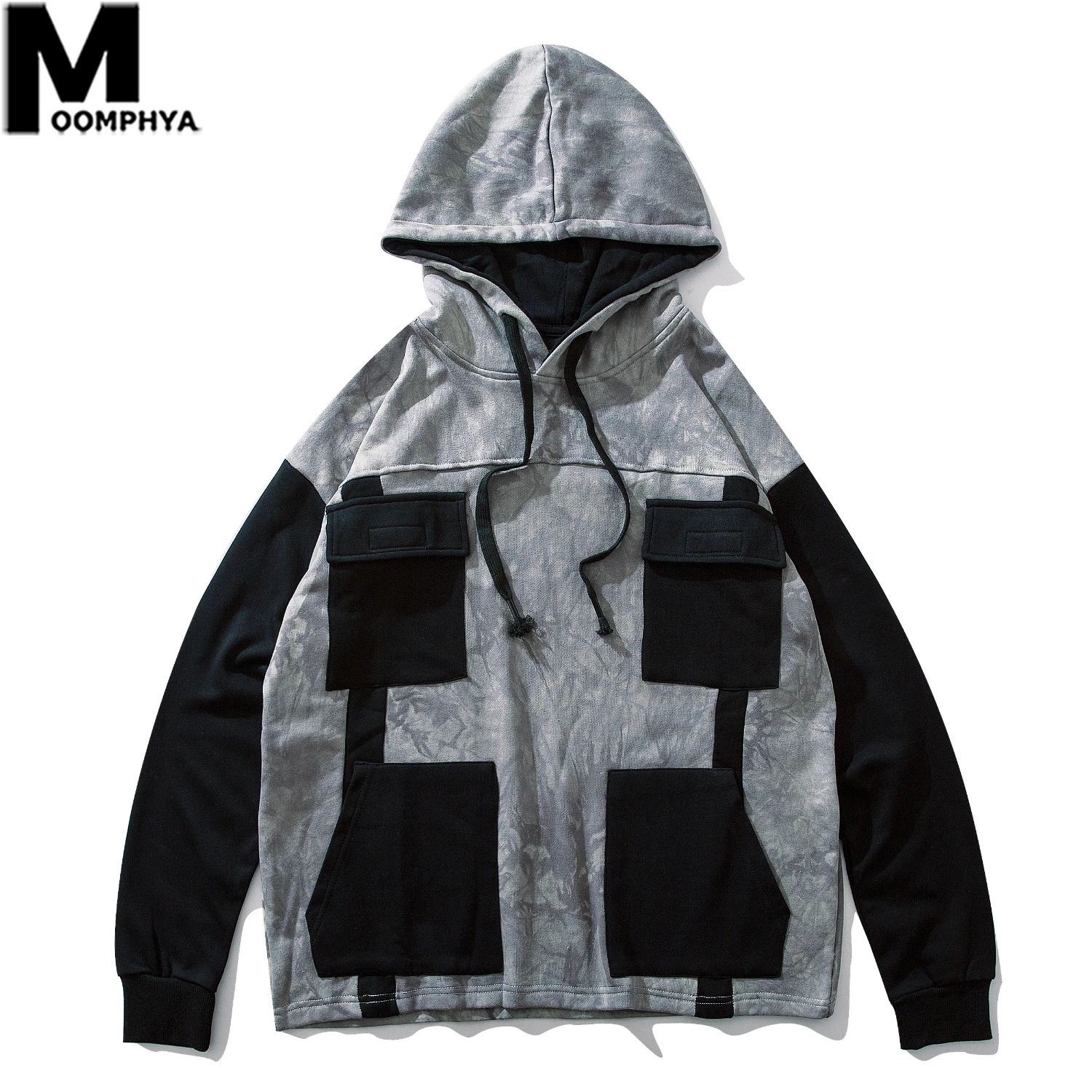 

Moomphya Tie-dyed Multi Pockets Harajuku Hoodies Men Pullover 2019 Autumn Hooded Sweatshirts Man Streetwear Skateboard Hoodie