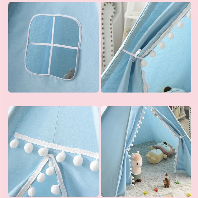 Portable Children Tents Tipi Play House Kids Cotton Canvas Indian Play Tent Wigwam Child Little Beach Teepee Room Decoration 6