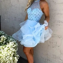 ТРАПЕЦИЕВИДНОЕ платье/платье принцессы с высоким воротом без рукавов с бисером/мини-платье из тюля