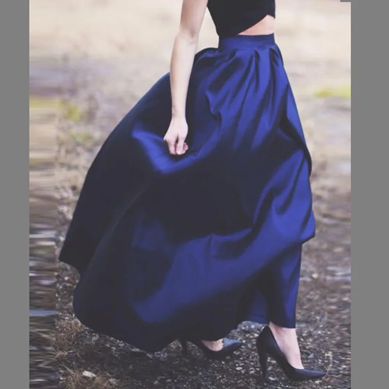 

Long Skirts Women Satin Tutu Retro Pleated Ankle Skirt Autumn Faldas Jupe Femme Elegant Lady Party Outwear Women Clothing 2019