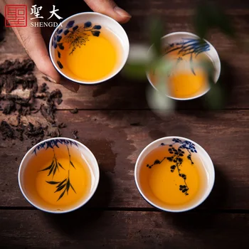 

ceramic sample tea cup tea pure hand-painted chrysanthemum patterns masters cup ji blue manual kung fu tea cups