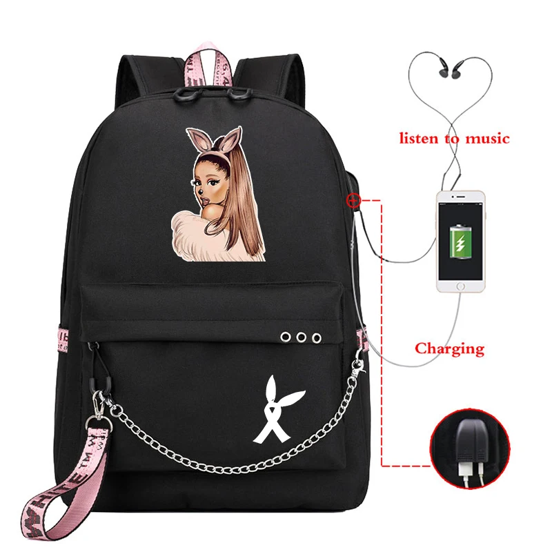 Ariana Grande Thank U, рюкзак через плечо для девочек, Usb кабель, женская школьная сумка, рюкзак для путешествий, Подростковый рюкзак, повседневный рюкзак, Mochila - Цвет: 810-ff-11-19-13