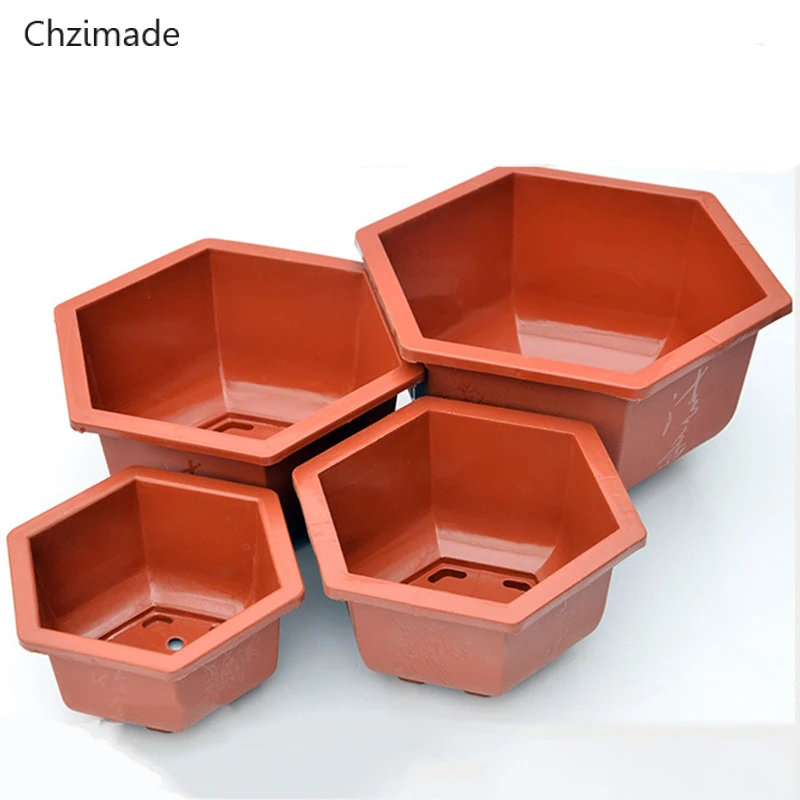 Chzimade шестиугольный пластиковый цветочный горшок бонсай для небольших цветочных растений горшок зеленый ящик для растений украшение дома