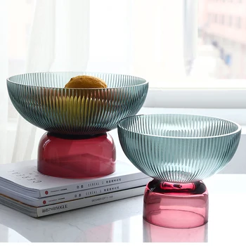 

Art Luxury Glass Fruit Snack Tray Decoration Large Striped Candy Storage Box Living Room Snack Key Jewelry Tray Home Decorations