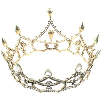 

European Retro Baroque Round Bridal Crown Black Full Ring Headdress Wedding Accessories Wedding Jewelry