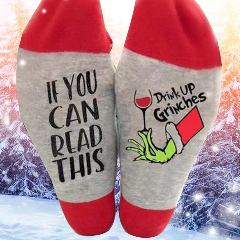 1pairs Christmas Socks IF YOU CAN READ THIS Grink UP GRINCHES Socks Women Men Autumn Winter Funny Short Socks XMAS Gifts