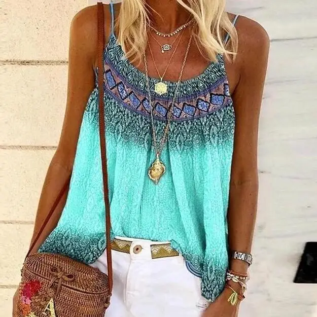 Sexy Women New Summer Casual Beach Befree Boho Printed Floral Strap Sleeveless Tank Tops Female Ladies Shirt Camis