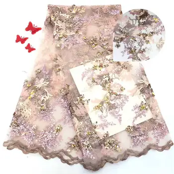 

African Sequins Lace Fabric 2020 Embroidered Nigerian Net Lace Fabric Bridal High Quality French Tulle Lace Fabric 5yards / lot