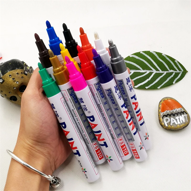 12 Colors Paint Marker Pen Fade-proof Car Tyre Tire Tread CD Metallic Permanent Paint Marker Graffiti Oily DIY Stationery