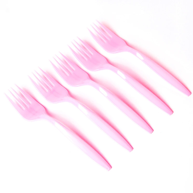 10pcs forks Вечерние одноразовые тарелки для девочек на день рождения, в розовую тематику, салфетки для стаканчиков, баннеры - Цвет: 10pcs forks