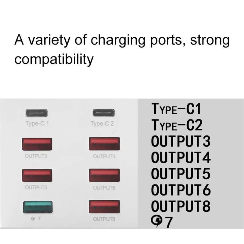 8USB+ QC3.0+ USB-C/type-C умная зарядная станция с цифровым дисплеем AC100-240V для vivo/samsung/huawei/OPPO/xiaomi/onePlus