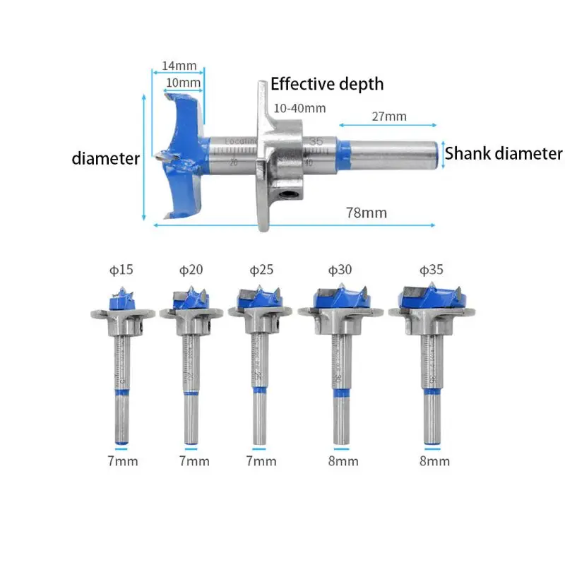 5pcs Adjustable Forstner Drill Bits Hinge Hole Opener Boring Tipped Woodworking