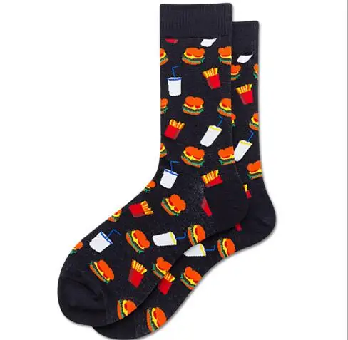 New Women Creative Cartoon Dessert Food Pattern Breathable Sweat-Absorbing Deodorant Cotton Middle Tube Socks Couple k2769
