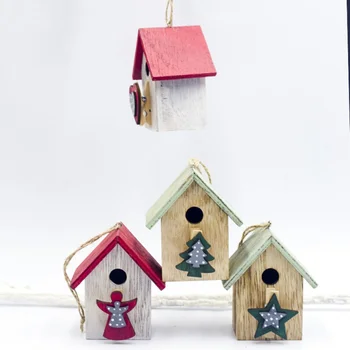 

Merry Christmas Decorations Wooden Painted Hut Pendant Creative Christmas Tree Hanging Clip Decoration Festival Party Props