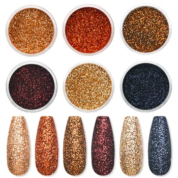 

6pcs Rose Gold Nail Glitters Holographic Powder Set Sequin For Nails Accessories Pigment Dust 3D Nail Art Decorations SF3118