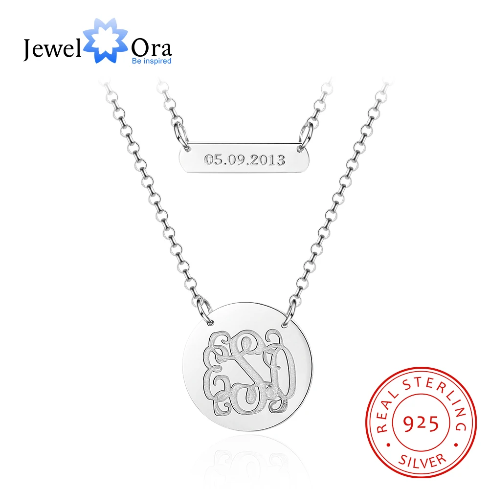 

JewelOra 925 Sterling Silver Personalized Monogram Name Necklace Custom Made Date Double Chain Necklace Birthday Gift for Girls