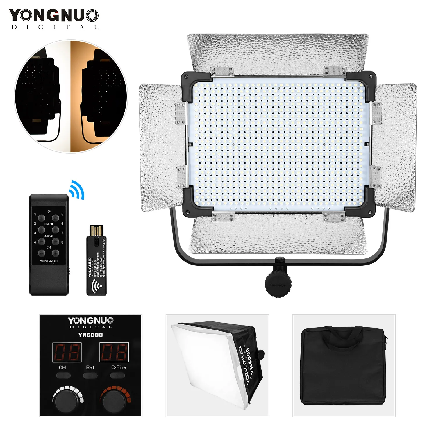 YONGNUO YN6000 Professional 600 LED Video Light 3200K-5500K Photography Wireless Transceiver Remote Control for Studio Interview |