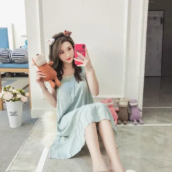 

Cotton Nightgowns Women Short Sleeve Home Dress Nightwear Girls Cute Letter Print Sleepwear Night Gown Nightdress Female Summer