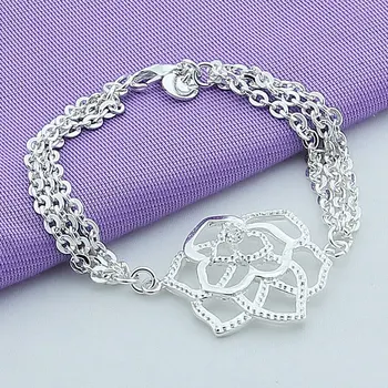 

New Arrival 925 Sterling Silver Bracelet Fashion Elegant Flower Charm Bracelet For Women Jewelry Top Quality