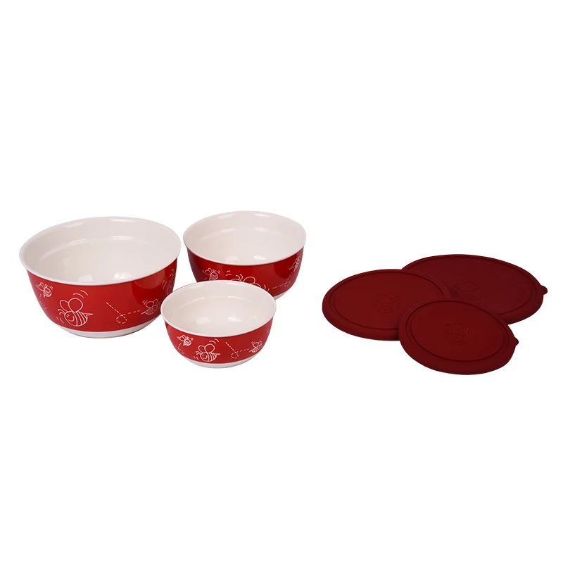 Set of ceramic salad-bowls with lids Oursson BS4087RC/RD of a series CERAMMIC& SILICONE