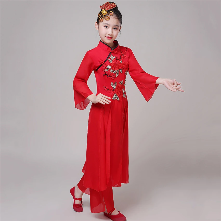 Танцевальные костюмы Hanfu, праздничные наряды, традиционное платье для девочек, детское классическое народное платье Yangko, детское китайское платье