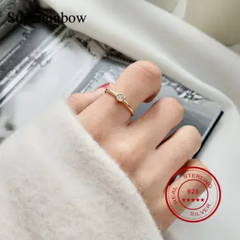 

SUPERAINBOW 925 Sterling Silver Temperament Small Cubic Zircon Open Finger Ring for Women Wedding Anniversary Gifts SR-R46