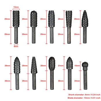 

New 10pcs Carbide Rotary File Rasp Set Shank Carbon Steel Carbide Milling Cutter Rotary File Burr Tool CNC Tool Grinders Accesso
