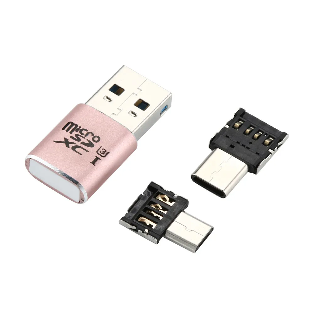 USB 3,0 мини кард-ридер MICRO SD/TF алюминий+ Тип C OTG& Micro OTG адаптер с кардридером