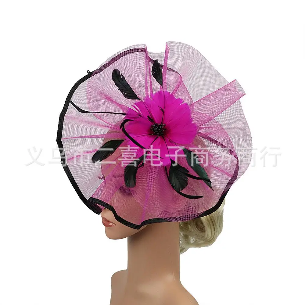 fuchsia Красные и синие Свадебные шляпы с перьями большие вечерние шляпы для женщин свадебный головной убор аксессуар SQN048 - Цвет: fuchsia