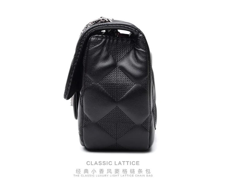 Classic Black Lattice Handbags Womens Bags Luxury Diamond Quilted Lambskin Leather Shoulder Bags Single Chain Crossbody Flap Bag (10)