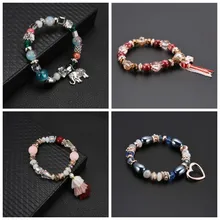 Богемский многослойный браслет с имитацией бисера, цветной браслет с кристаллами и подвесками, эластичный браслет, ювелирное изделие для женщин, подарок