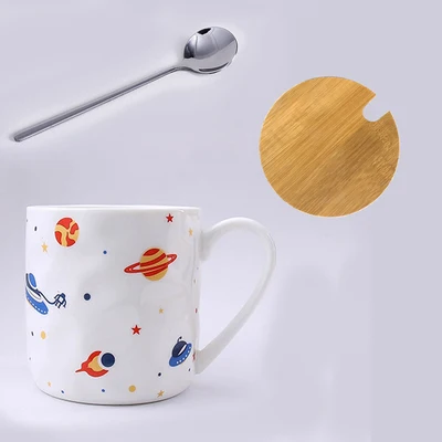 Костяной фарфор, милая кружка, чашка для пары, керамическая ложка, Студенческая чашка, кружка для кофе, молока, фруктов, чая, посуда для напитков, день рождения, Подарочный - Цвет: A