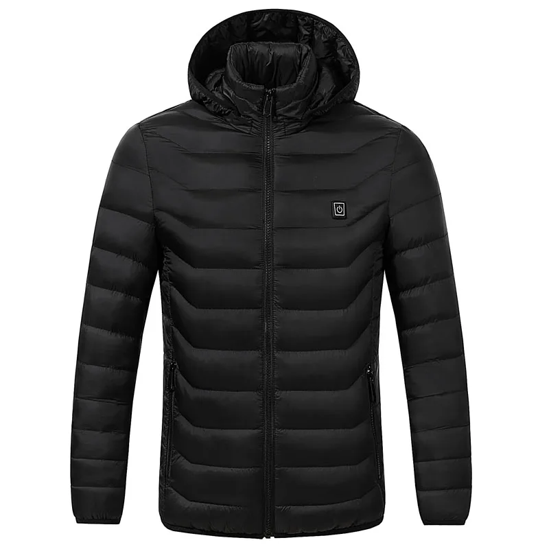 Mountainskin, зимняя мужская куртка для походов, с USB подогревом, для спорта на открытом воздухе, термальная ветровка с капюшоном, для кемпинга, треккинга, одноцветные пальто, VA614 - Цвет: Black