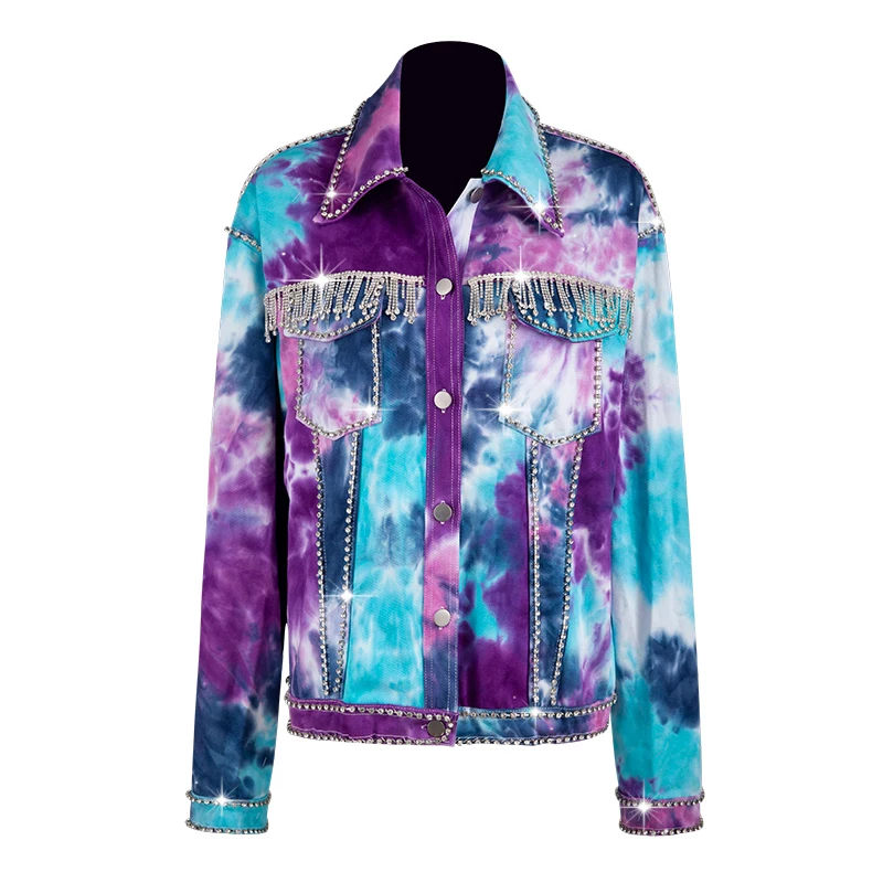 

HIGH STREET Newest Fall Winter 2019 Designer Jacket Women's Diamonds Beaded Denim Jacket