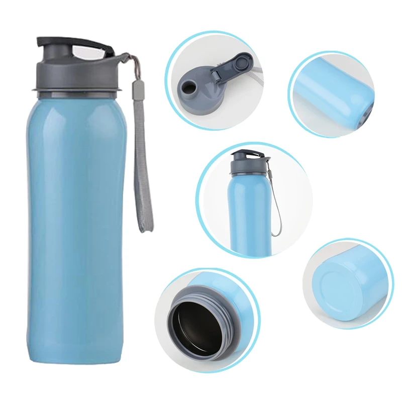 FSILE Горячая 800ml Bpa-не содержащий бифенол A стены 304 из нержавеющей стали спортивные походный чайник My Water Bottle(Моя бутылка с водой с крышка на пружине переносная веревка